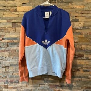 Adidas Men's Orange and Blue Half Zip-Up Sweatshirt XS Men’s or S Women’s
